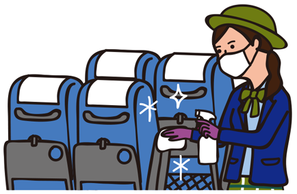 お客様の乗車前に消毒作業を済ませています。